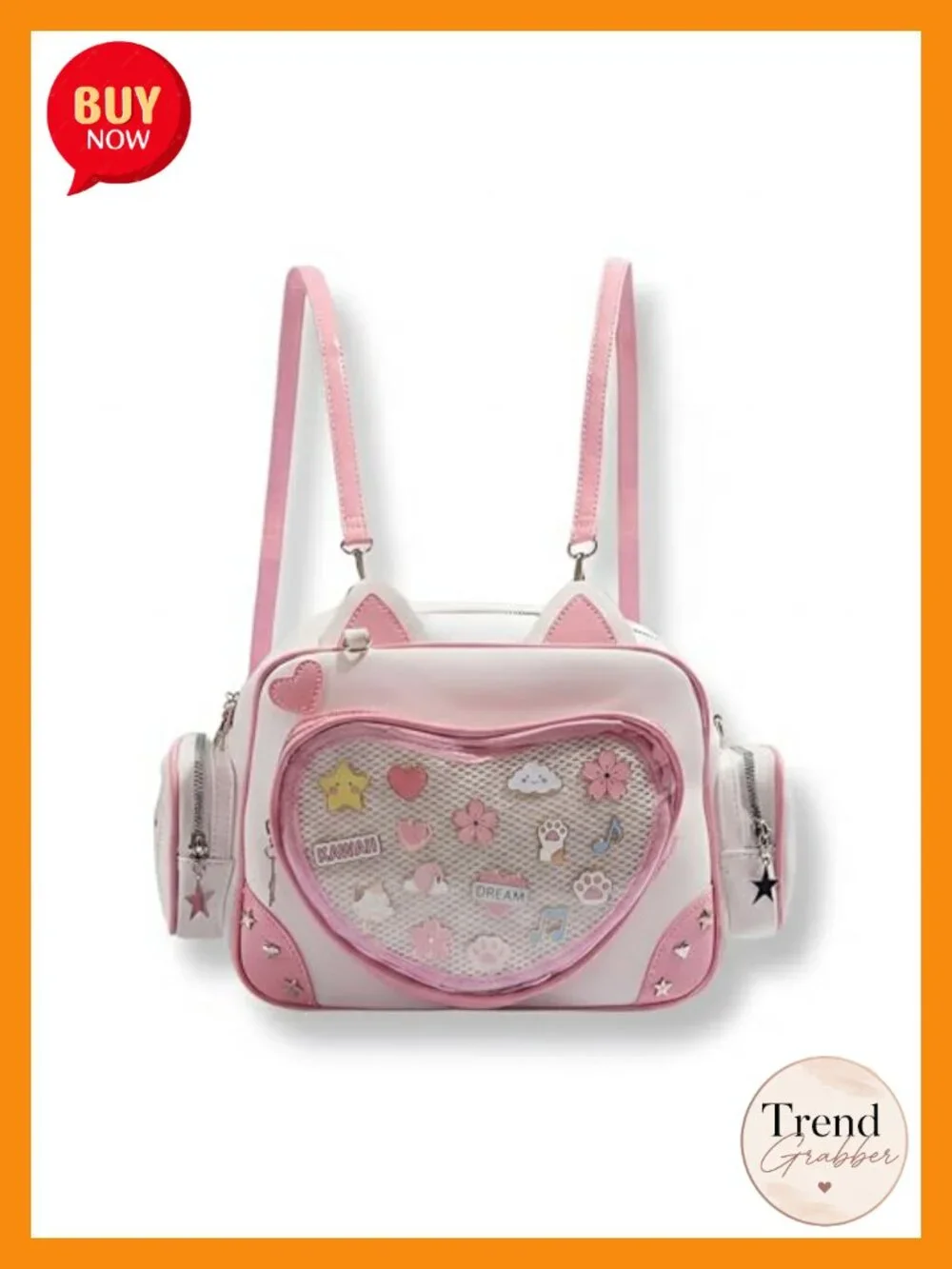 Kawaii Cat Ita Bag Crossbody Anime Pin Display Backpack Purse for Collectibles